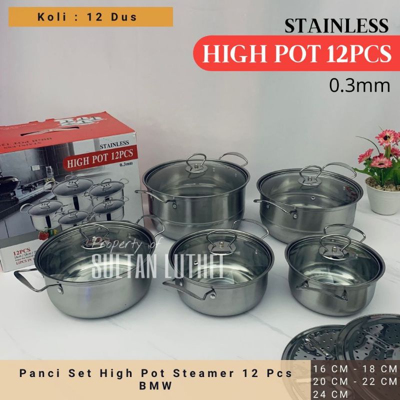 Panci Set High Pot Steamer 12 Pcs BMW