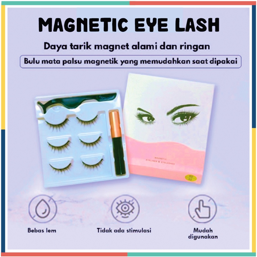 1 Set Magnetic Eyelash Bulu Mata Palsu 3 Pasang + Eyeliner Magnet + Tweezer XX084