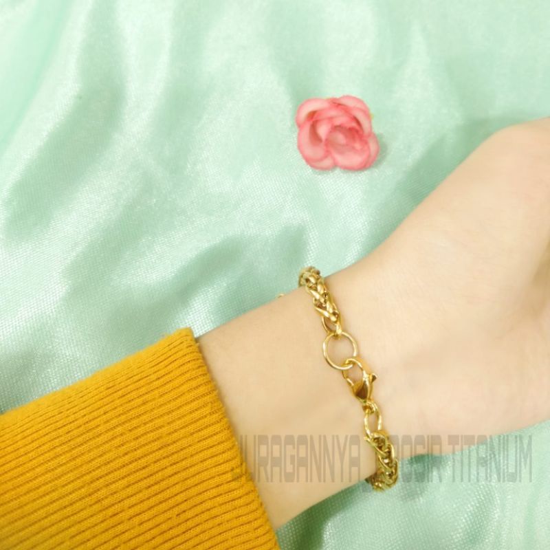 GELANG TITANIUM COWO TAMBANG DOUBLE KEKINIAN MEWAH ANTI KARAT&amp;ANTI LUNTUR