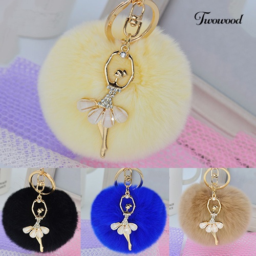 Twowood Wanita Fashion Lucu Angel Bola Bulu Gantungan Kunci Handbag Key Ring Gantungan Kunci Mobil