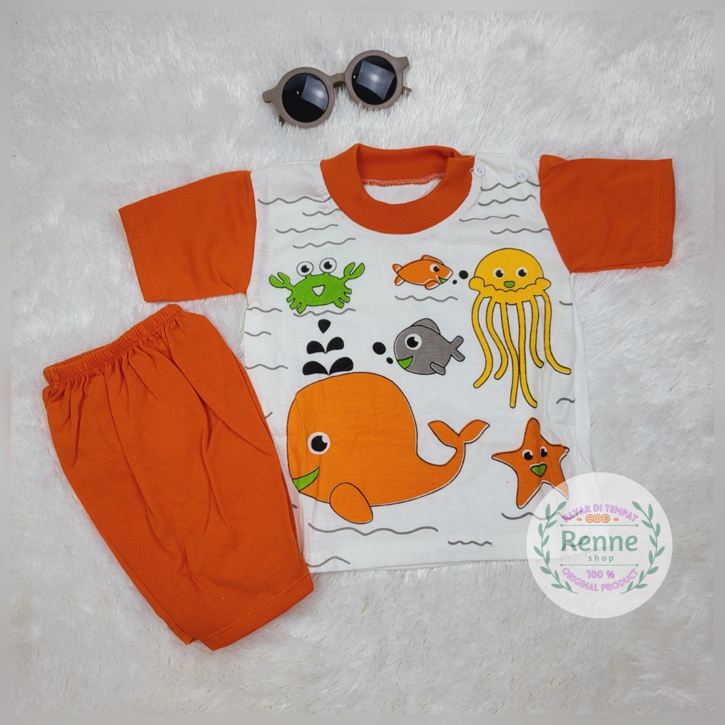 (RENNESHOP) - COD - SETELAN BAJU BAYI 3-18 BULAN / PIYAMA ANAK / SETELAN KAOS ANAK (SEA WORLD)