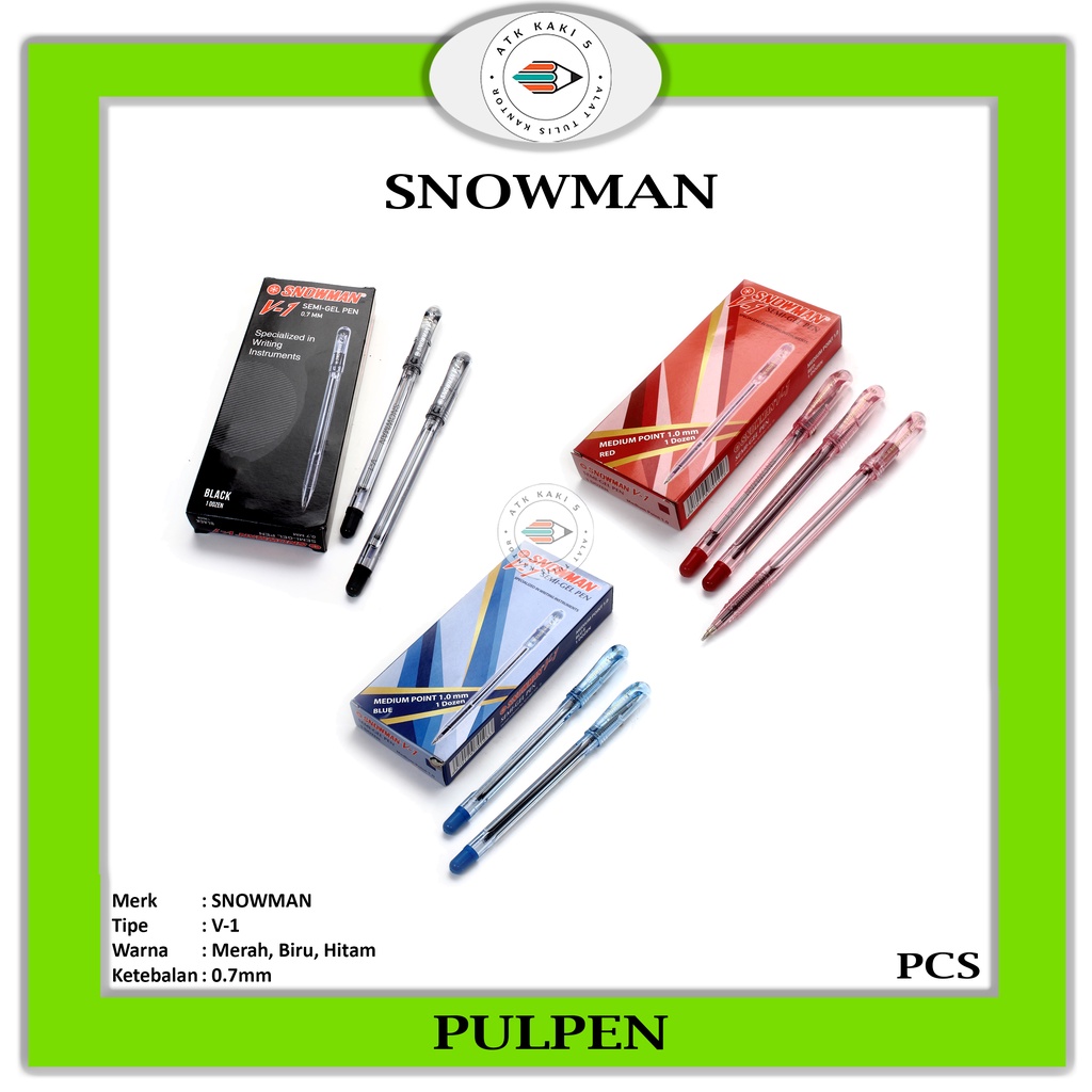 

SNOWMAN - Pulpen Semi-Gel Pen V-1 Merah, Hitam, Biru - Pcs