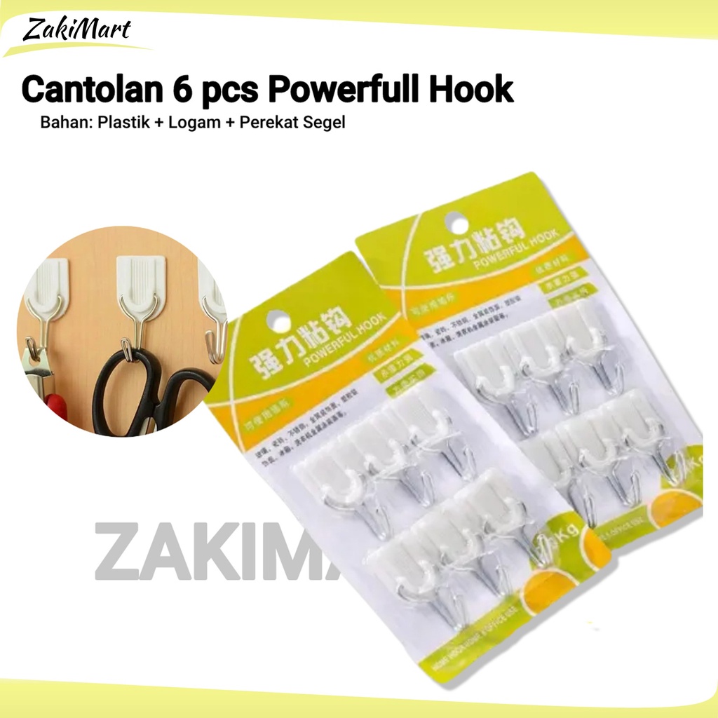 Cantolan isi 6 pcs Powerfull Hook Gantungan Hook Kail Barang Baju