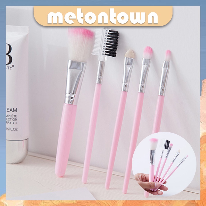 5pcs/set Kuas Make Up Brush Kuas Makeup Eyebrow Brush Blush on Brush Eyeshadow Brush Sponge