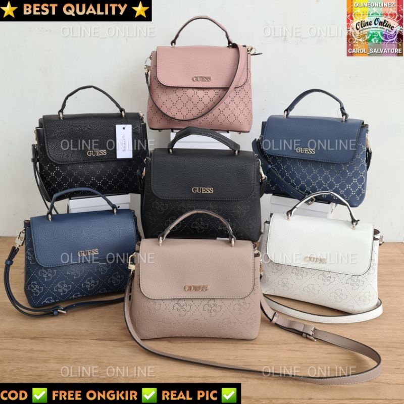 ( WODB )12.22 collection tas amara logo top handle selempang crossbody jinjing bolong bolong sosialita flap white pink blue black grey gb