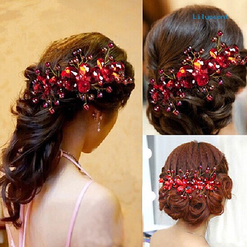 [LS]Bunga Merah Wanita Pernikahan Pernikahan Pengantin Pesta Aksesary Handmade Hair Pin Klip Perhiasan