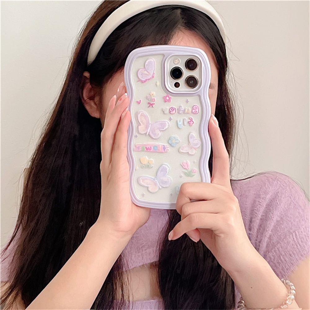 Realme 10 C33 C30 C31 C35 C21Y C25Y RealmeC11 C25 C17 C15 C12 C3 C2 Realme 7i 5 5i 6i 7 Pro Doodle Kupu Bunga Tepi Gelombang TPU Phone Case Cover