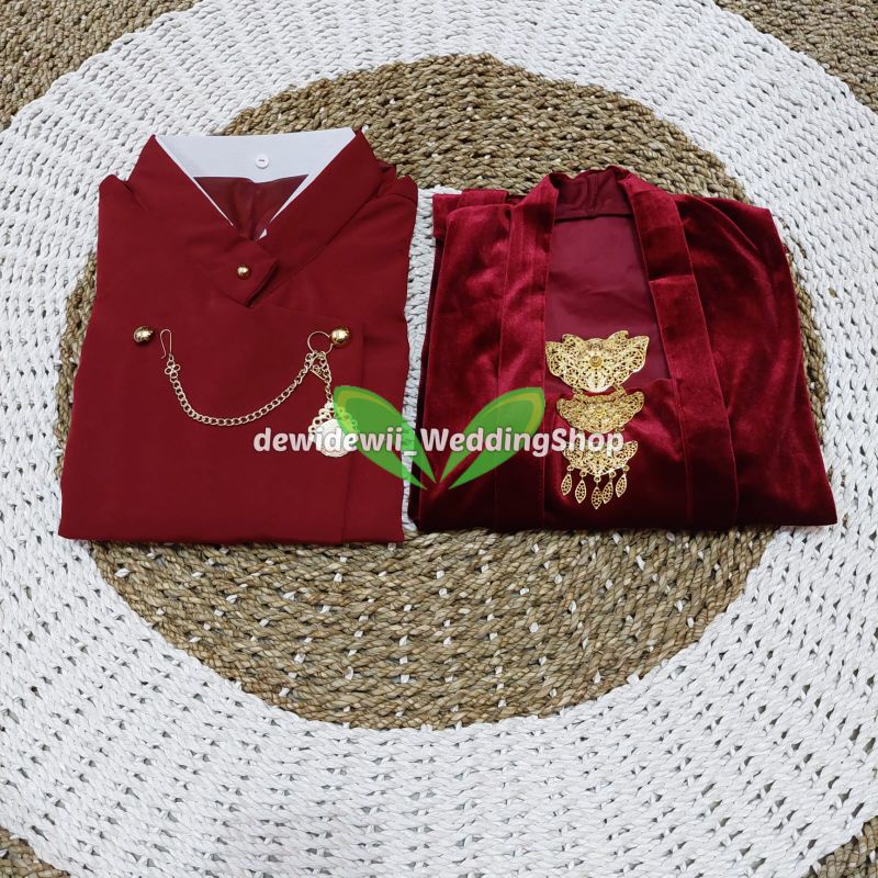 [Couple] Baju Prewedding / Baju Adat Jawa | Gambar Patung - Nuansa Solo Maroon