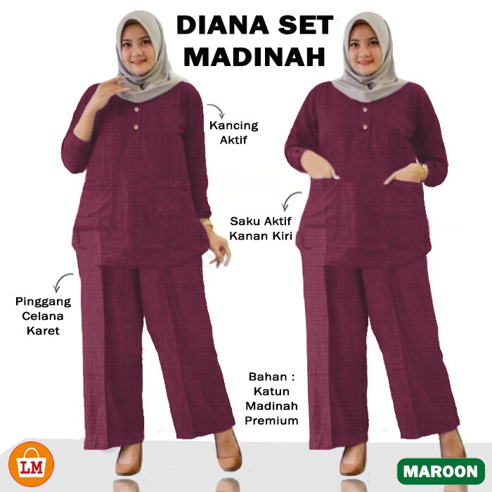 Baju Setelan Wanita Muslimah DIANA MADINAH Katun Jumbo Big Size XL-3XL LMS 30087