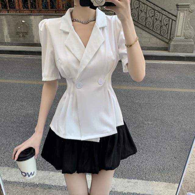 Suhao Jas Hitam Jaket Wanita Bagian Tipis One-Piece Temperamen Gaya Korea Pinggang Kasual Jaring Merah Goreng Jalan jas Pasang