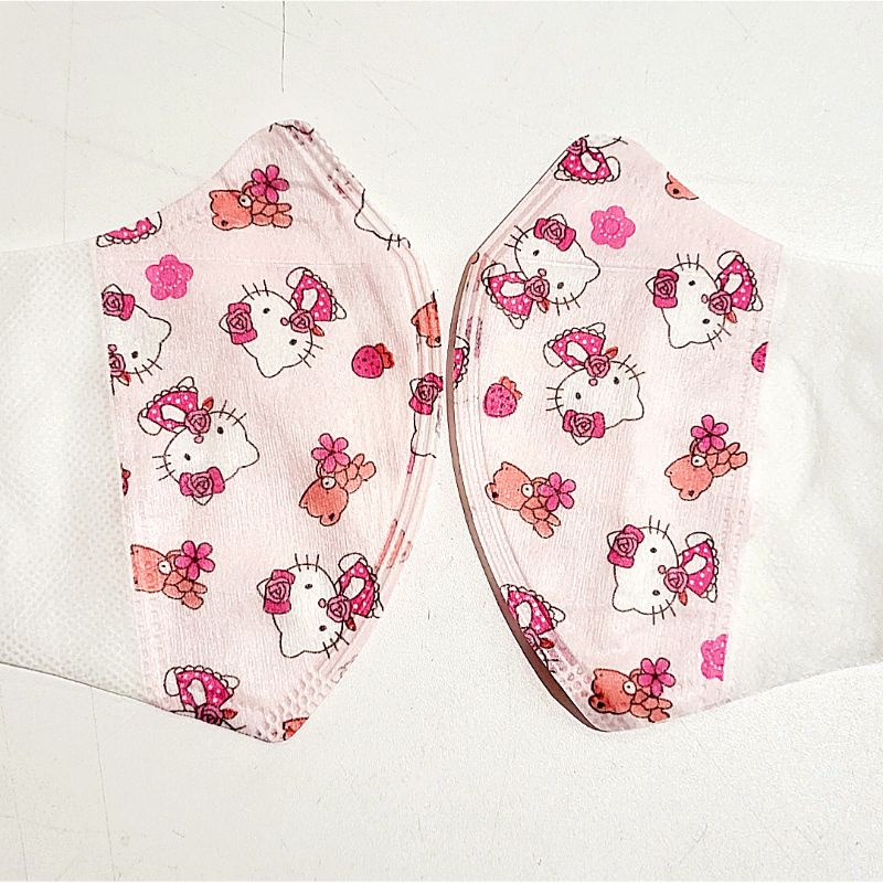 MASKER DUCKBILL ANAK ONCARE MOTIF KITTY BEAR ISI 10PCS 3-10TAHUN