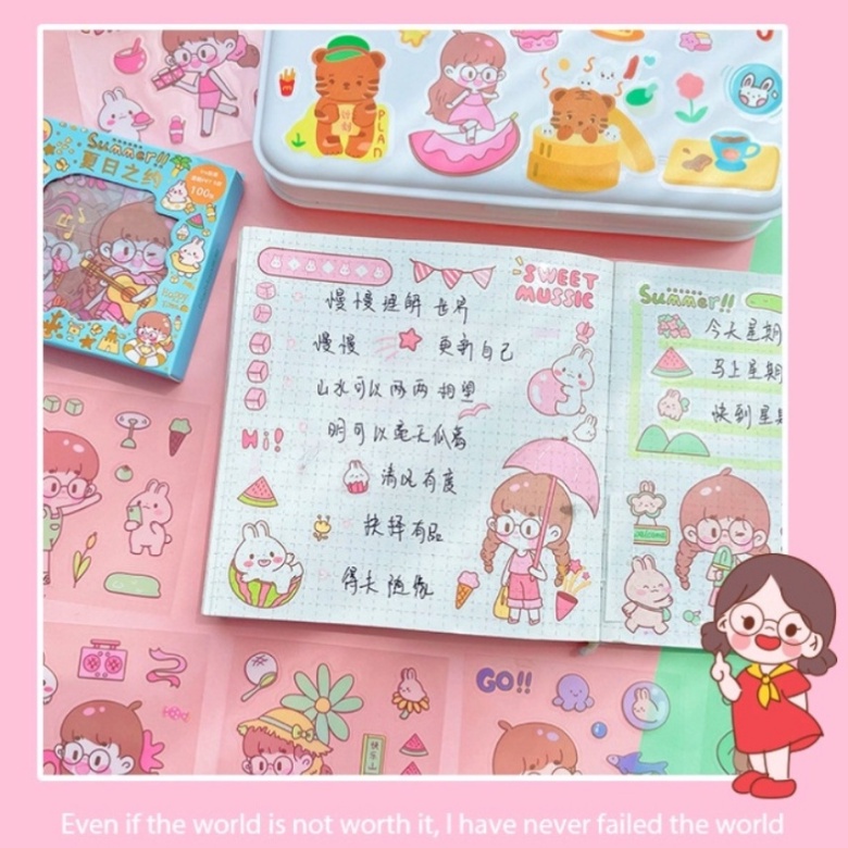 【ready】100 Lembar Stiker Waterproof Sticker Tumblr Lucu Kartun Korea Dekorasi Hiasan Scrapbook DIY
