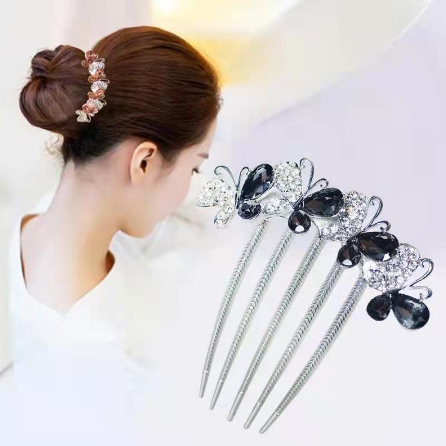 Vintage Kristal Klip Rambut Klip Sisir Rambut Wanita Berlian Bunga Jepit Rambut Alloy Berlian Imitasi Hairpin Aksesoris Rambut