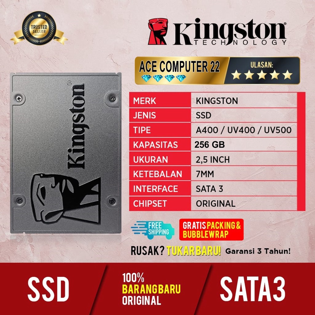 SSD KINGSTON 256GB SATA 2.5&quot; GARANSI 3 TAHUN