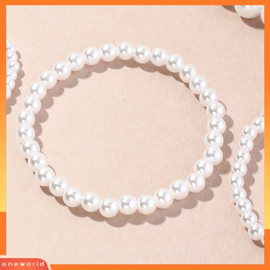 [WONE] 5 Pcs Wanita Gelang Peregangan Multilayer Perhiasan Plastik Faux Pearl Beads Bracelet Pernikahan