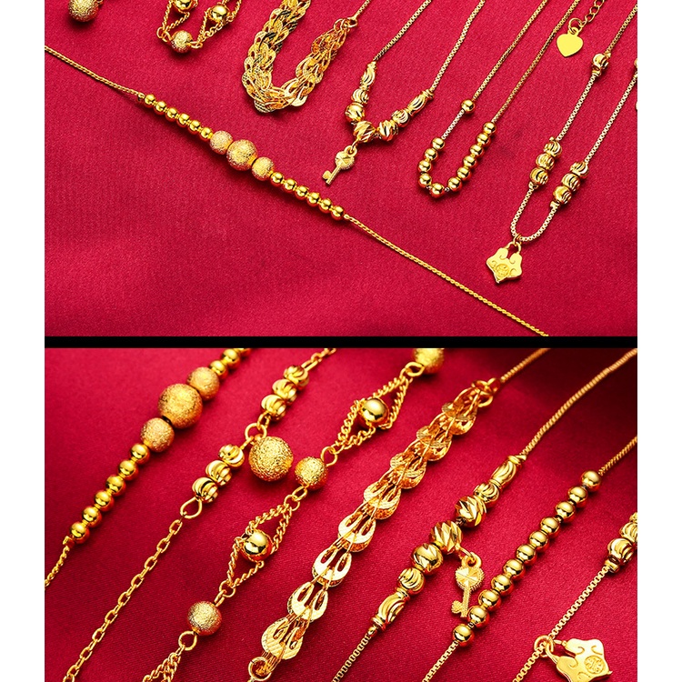 Goldkingdom Perhiasan Fashion 24 K Bangkok Aksesoris Ready Stock Gilt Gelang Kaki Transfer Manik-Manik Bell Rumbai Liontin Hadiah Wanita