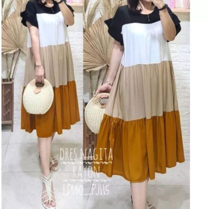 DRESS NAGITA JUMBO - DASTER PELANGI XXXL - HOMEDRESS RAYON LD 130