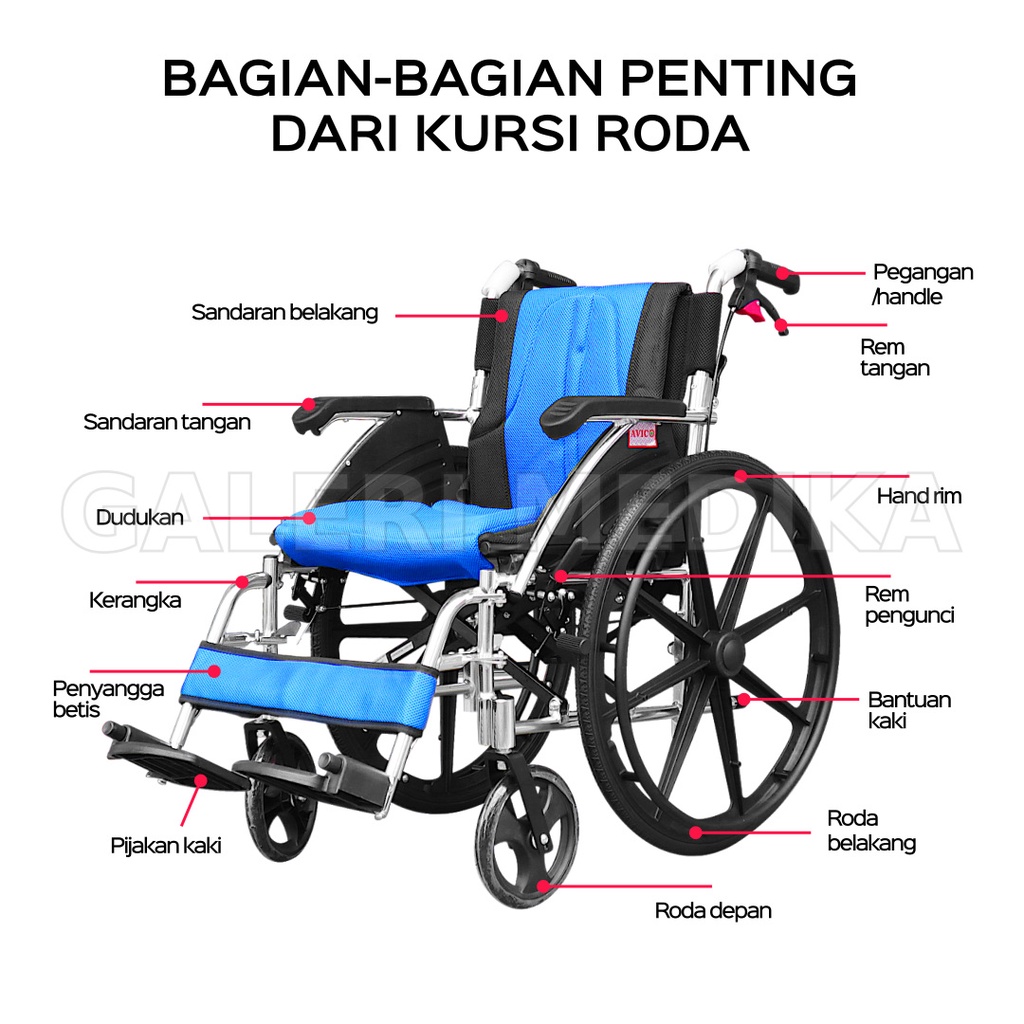 Kursi Roda Aluminium Avico Atlas Deluxe / Aluminium Wheelchair Busa Tebal Nyaman (Khusus GOJEK)