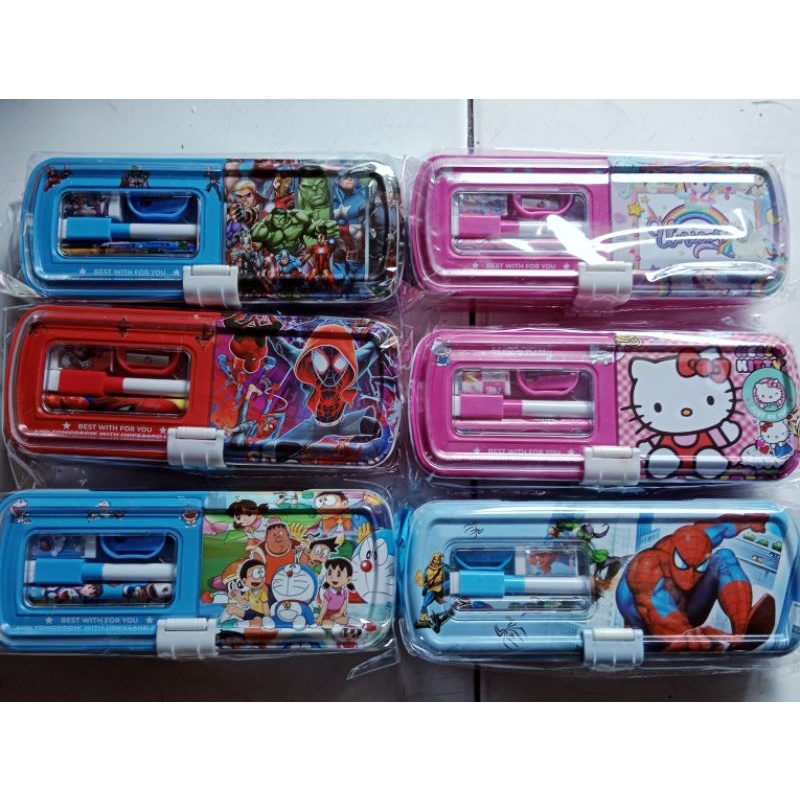 

(promo) kotak pensil susun 1 set / kotak pensil kaleng 2 tingkat karakter