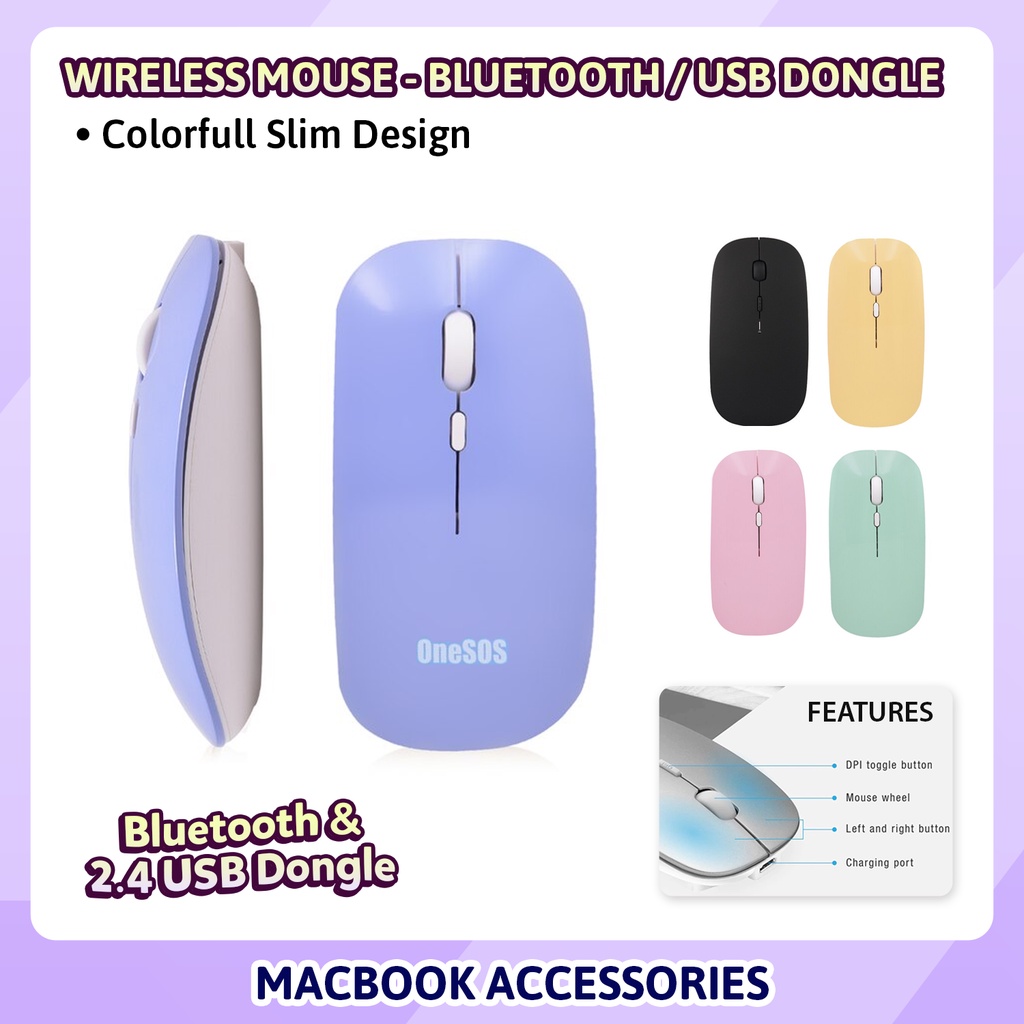 Mouse Wireless Bluetooth USB Dongle Color Tablet Android iOs Samsung Apple iPad Huawei Xiaomi Laptop
