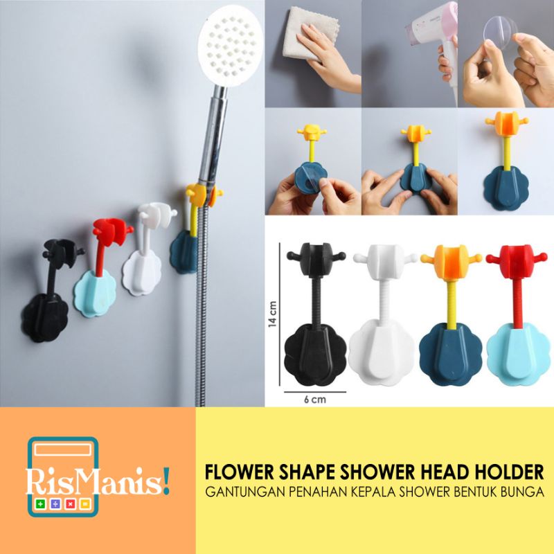 FLOWER SHAPE SHOWER HEAD HOLDER - Gantungan Penahan Kepala Shower Kamar Mandi Bentuk Bunga Hook Tempel Tembok Toilet WC Hanger Flexible Rotasi 360 Derajat Model Kembang Lentur