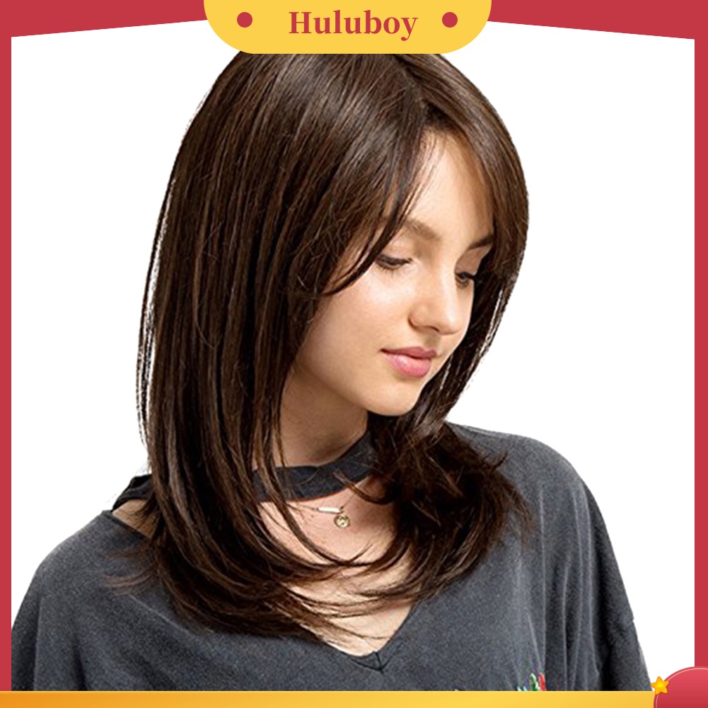Wig Rambut Panjang Lurus Natural Dengan Poni Samping Untuk Wanita