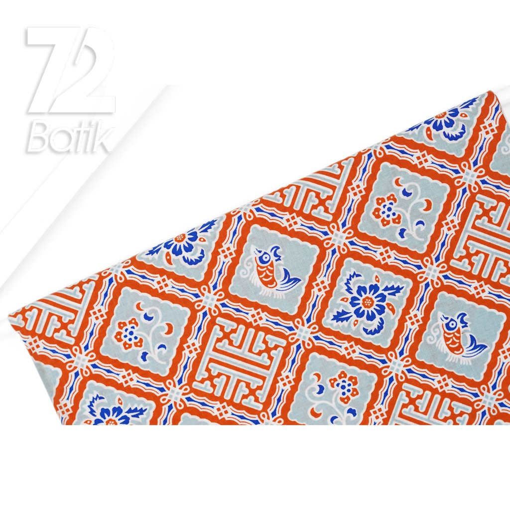 KAIN BATIK KATUN Premium Motif Kawung Ikan Warna Orange Abu 723030 Cap 72IL Jarik Jarit Samping Kebat Panjang Batik Katun Modern Premium Bahan Seragam Batik Pernikahan Kantor Keluarga Murah Kamen Jadi Batik Bali Lembaran