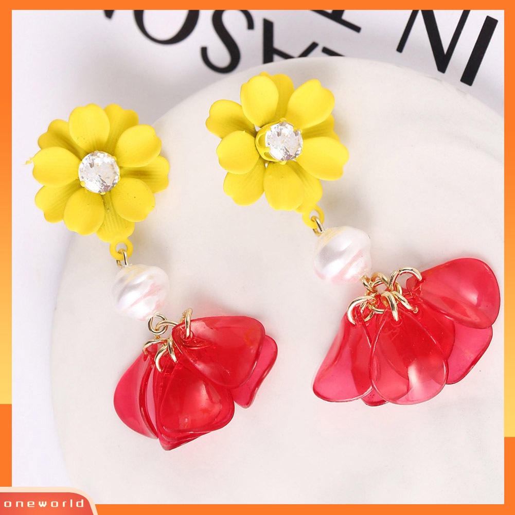 [WONE] Elegan Wanita Resin Kelopak Bunga Rumbai Menjuntai Drop Hoop Earrings Perhiasan Hadiah