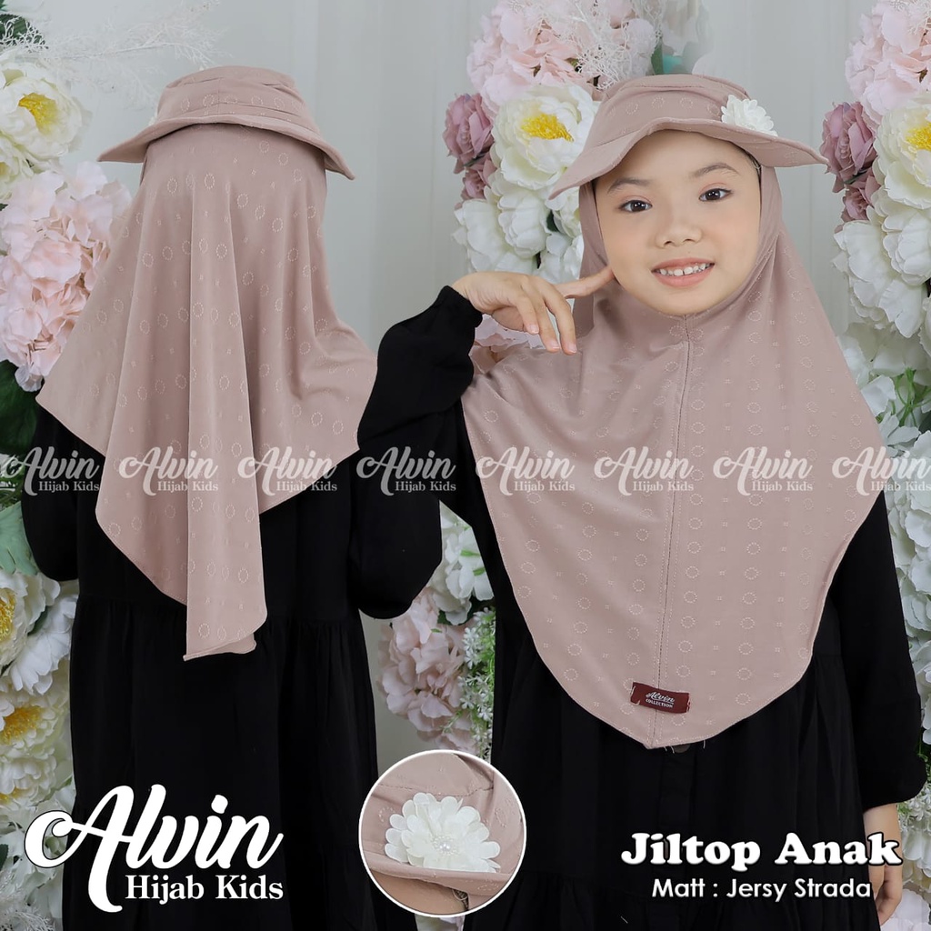 Jilbab Hijab Topi Anak Jersey Premium Bunga Alvin Kerudung Instan - Kids Colection