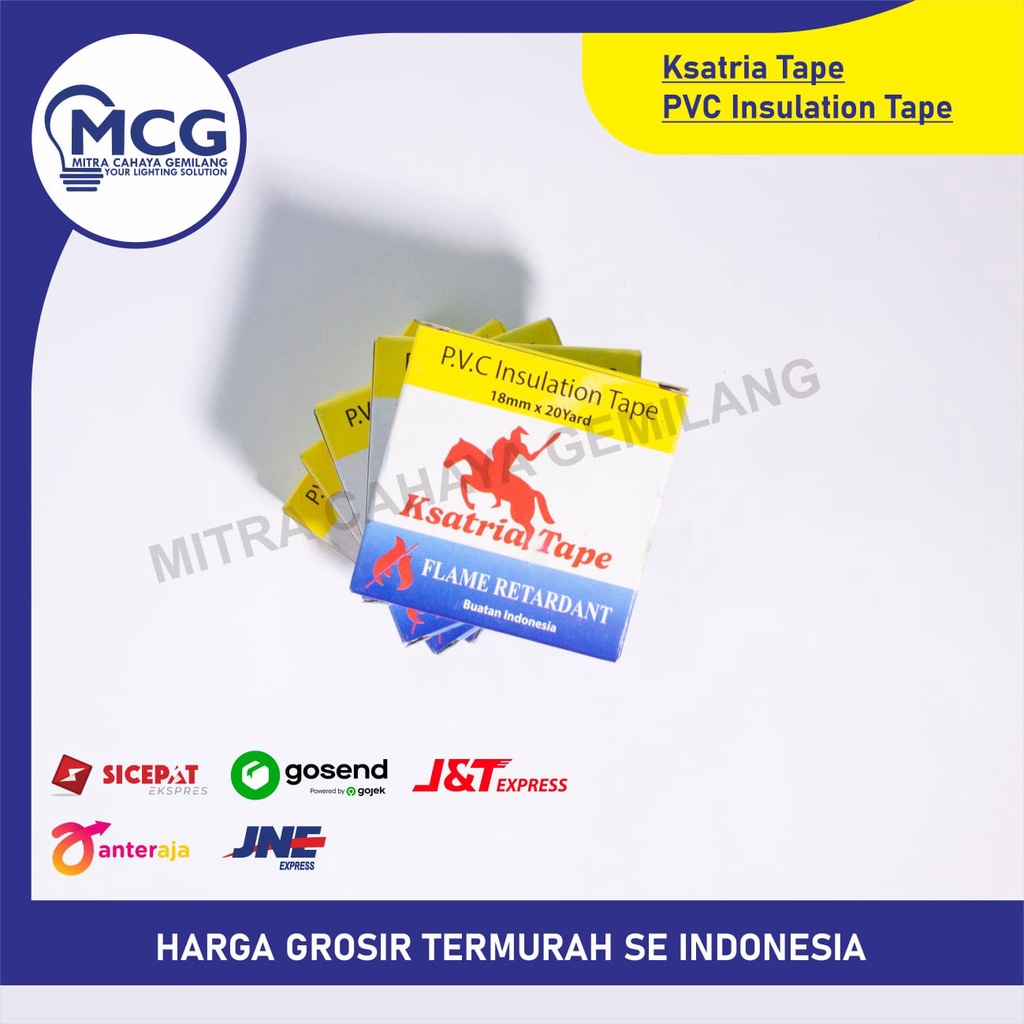 

Isolasi / Solatip Listrik / Kabel Listrik PVC Ksatria Tape - Hitam, 18MM X 20YARD