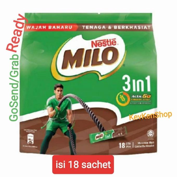 

MILO 3 in 1 Active Go made in MALAYSIA isi 18 + 3 = 21 sachet TERLARIS TERPERCAYA ORIGINAL