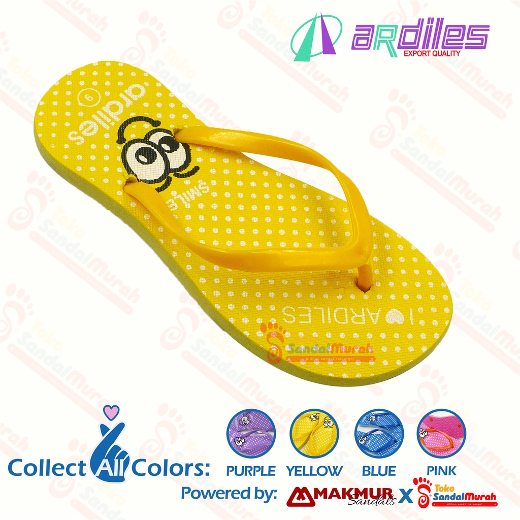 Toko Sendal Murah - Sandal Jepit Orginal Ardiles / Sandal Jepit Wanita Dewasa / Sandal Jepit Motif Polkadot dan Emoticon Smile [Toko Sendal Murah LDS 09 Ardiles Smile]