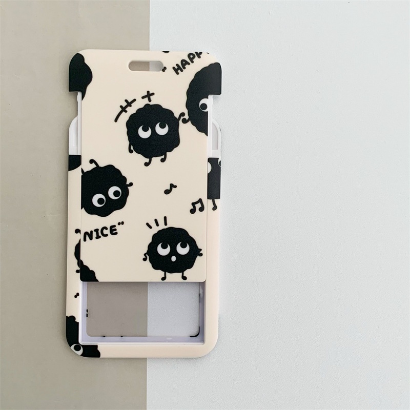 Kawaii Briket Kecil Pemegang Kartu Ins Jepang Spirited Away Bola Batu Bara Hitam Kecil Mewah Gantungan Kunci Liontin Bus Card ID Card Protection Case Perlengkapan Kantor Sekolah