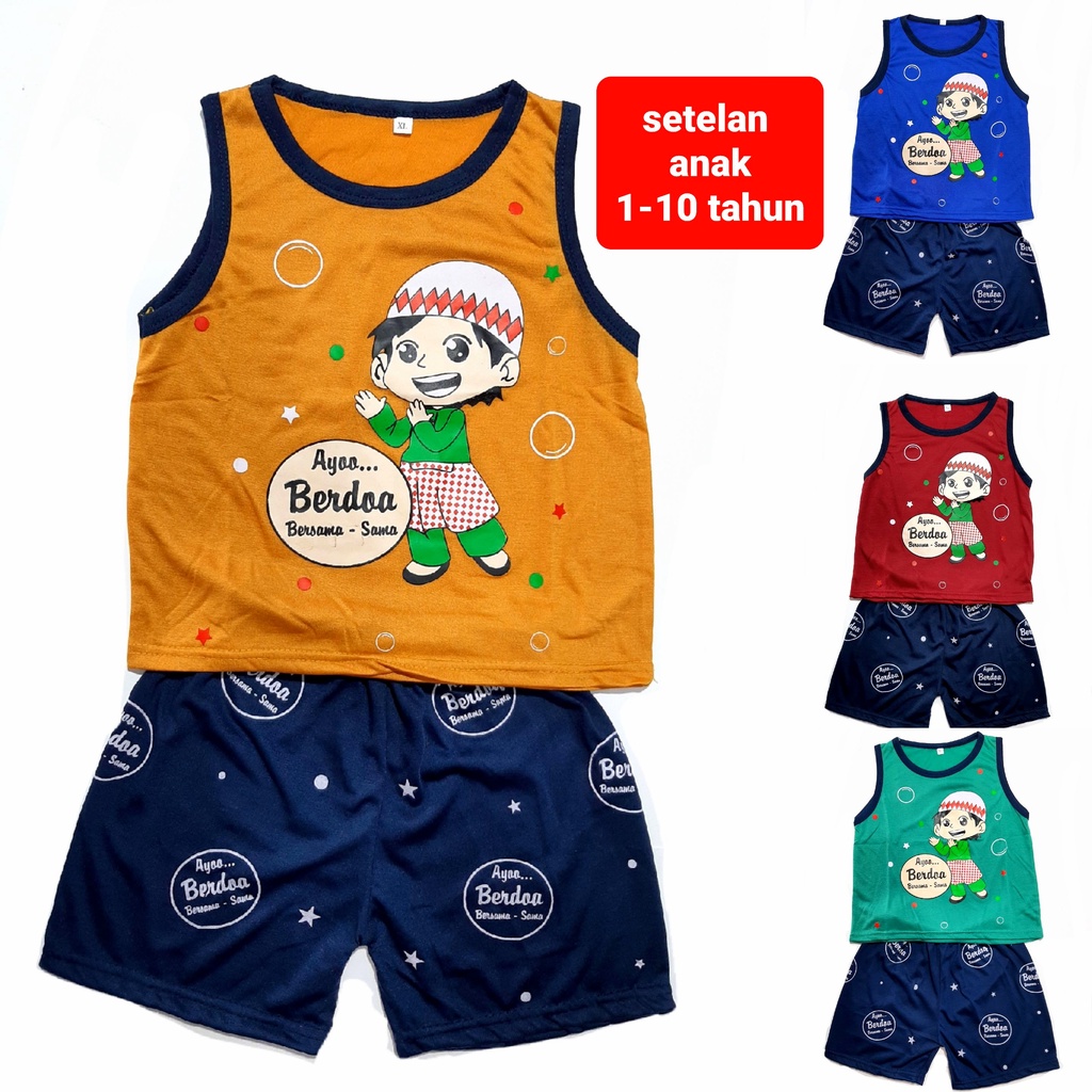 setelan singlet anak muslim 1- 10 tahun laki laki celana pendek pakaian kaos cowok keren bocah grosir