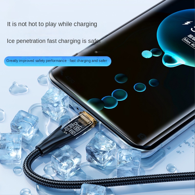 120w Transparan Kabel Pengisian Super Cepat 6A Nylon Braided Micro USB Ke Tipe c Flash Charging Wire Untuk Huawei Samsung