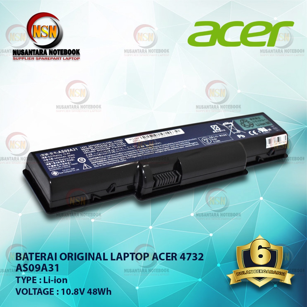 Baterai Original Laptop Acer AS09A41 for Laptop Series 4732z 5732z 4332 5516 10.8V 48Wh