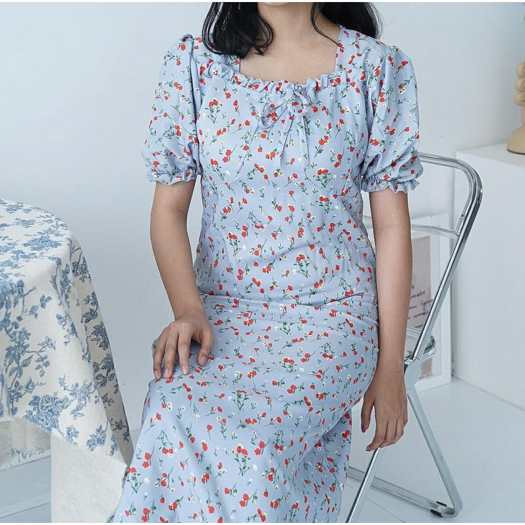 GZB Fashion Dress Midi Wanita Terbaru /  FUJITA SHAKILA CUTE DRESS Floral / Dres Motif Bunga  Fashio