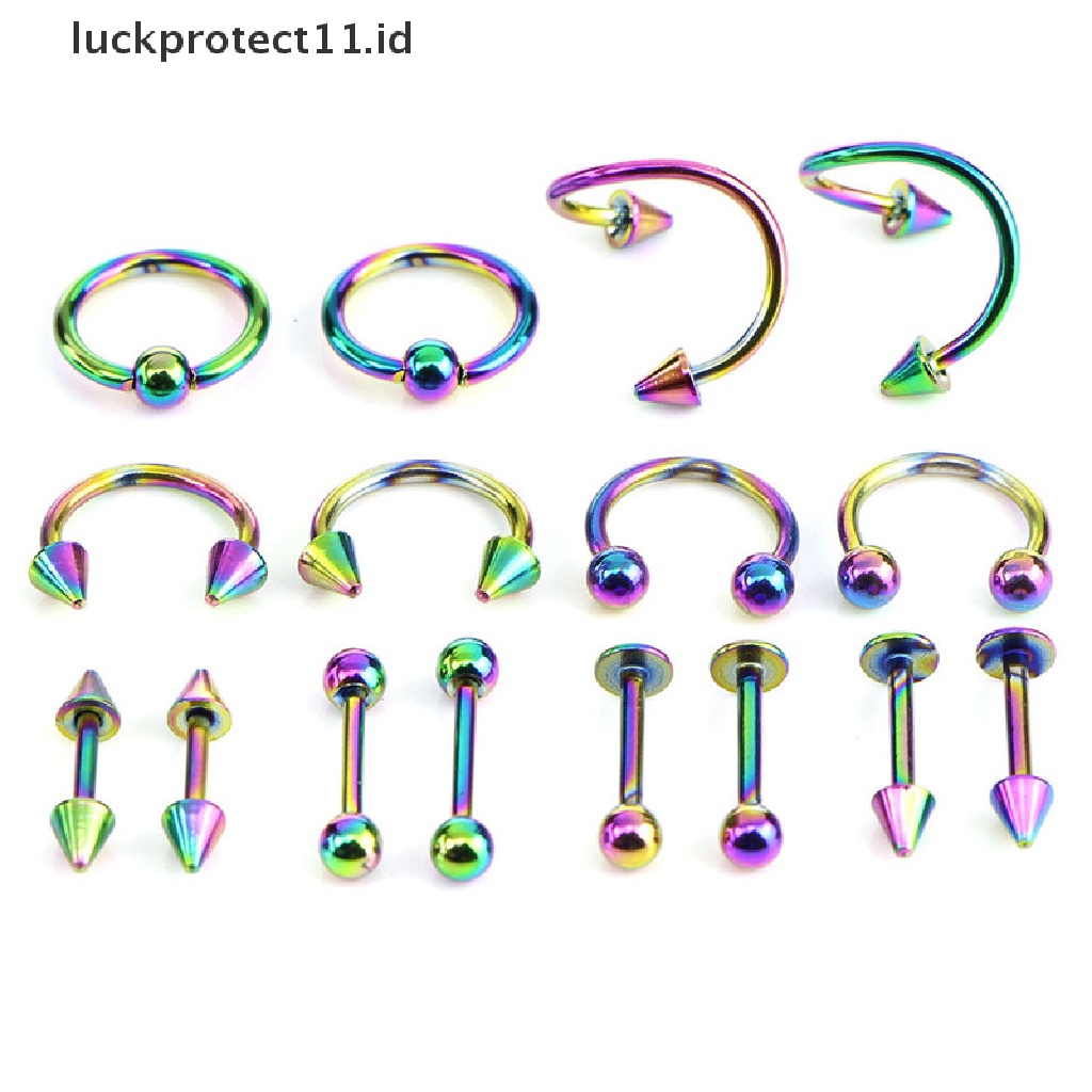 /Fashion Hot// Fashion// 16PCS/Set Cincin Bar Lidah Spiral Perut Stainless Steel Perhiasan Alis.