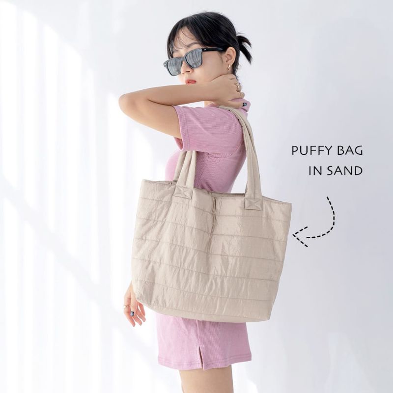 PUFFY TAS TOTE BAG SELEMPANG HAND BAG WANITA KOREA STYLE MOTIF POLOS LUCU