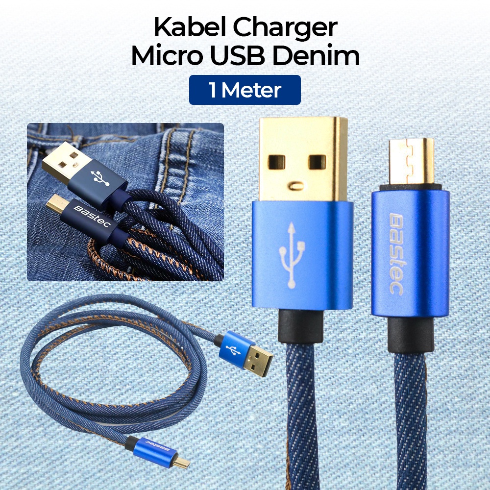 GSi8 Bastec Kabel Charger Cas smartphone Model Jeans Denin Micro Usb Denim 1 Meter Blue Or-i