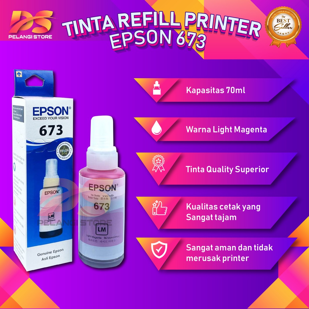 1 SET 6 PCS Tinta Epson 673 Tinta Printer L800 L805 L805 L850 L1800 Dus Baru