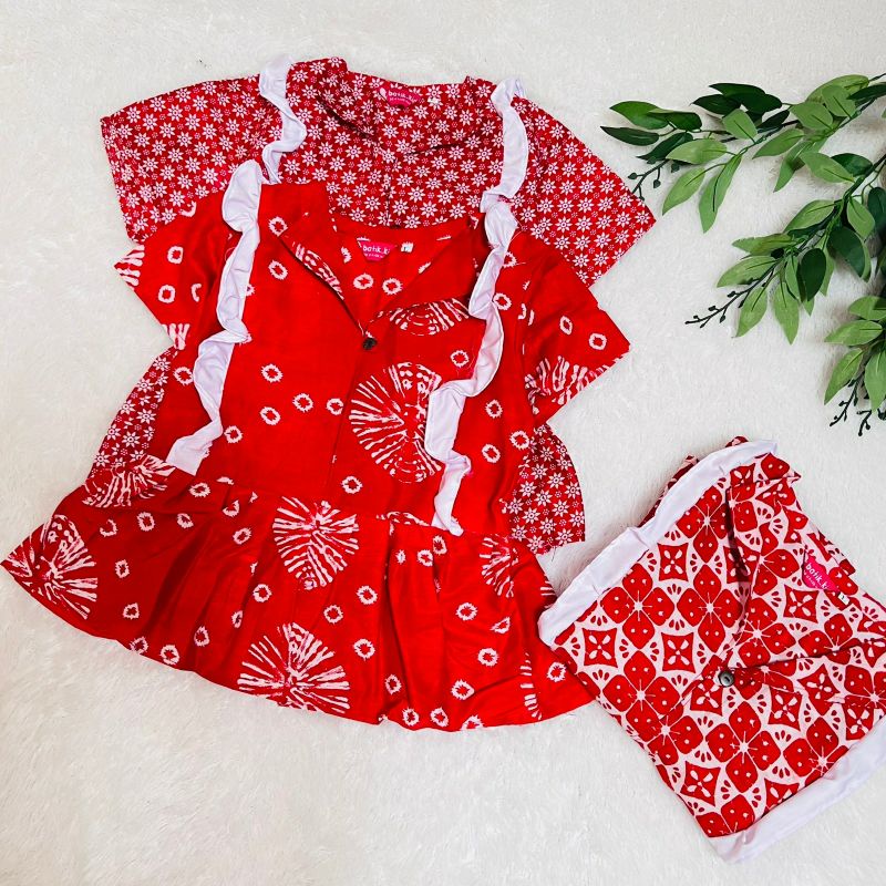Batik Costume Blus Batik Anak Perempuan Red Clarissa Merah Atasan Anak Perempuan Blus Batik Anak Red