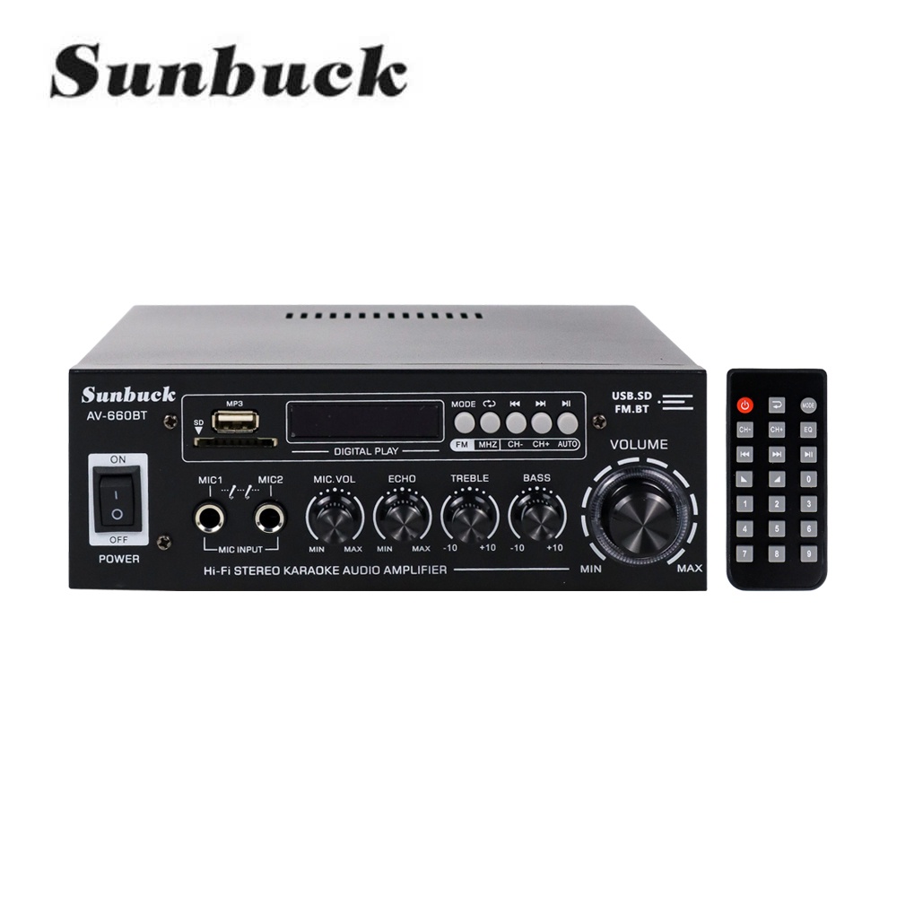 Sunbuck Audio Bluetooth 5.0 DAC Home Stereo Amplifier 2 Channel with Remote 2000 W - AV-660BT