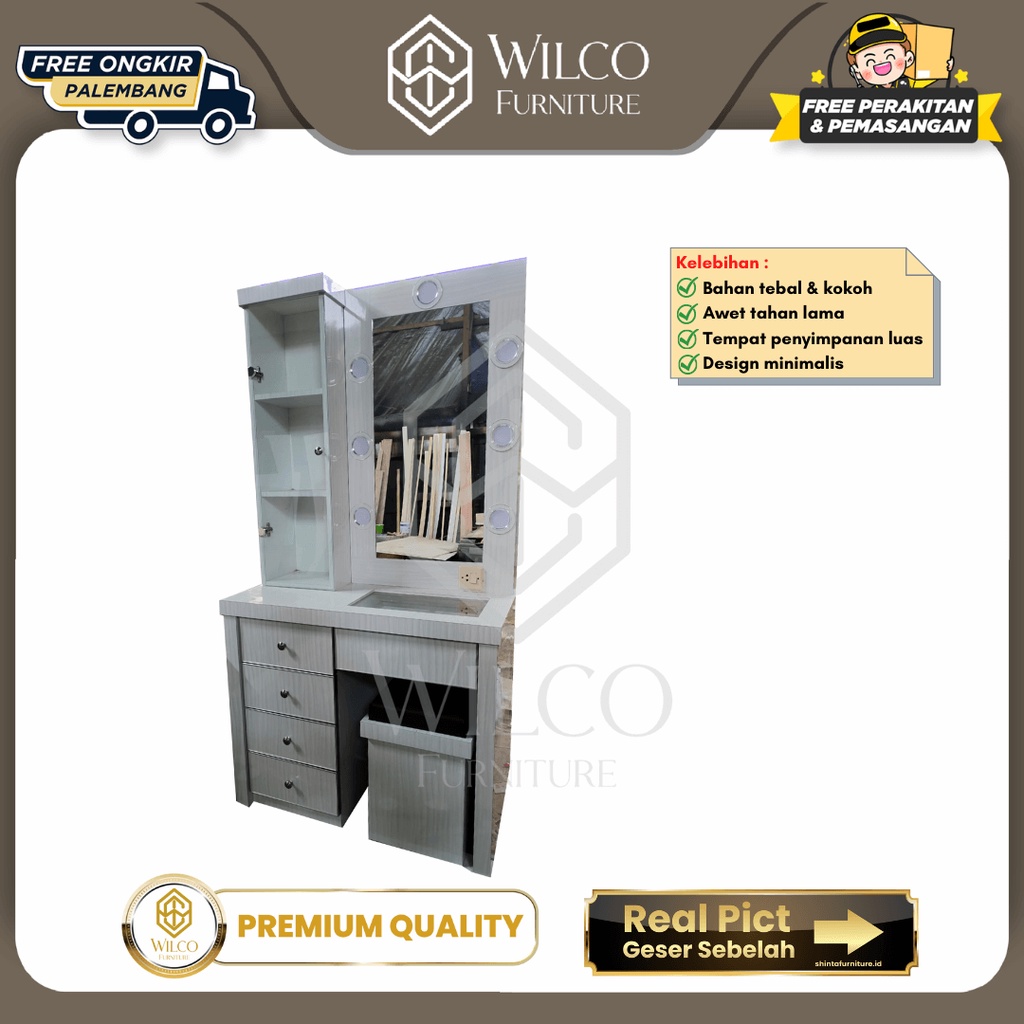 Meja Rias HPL Minimalis / Meja Rias Lampu LED / Meja+Rak Laci Rias