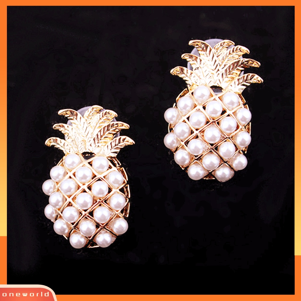 [WONE] Fashion Wanita Bentuk Nanas Mutiara Imitasi Hias Telinga Studs Earrings Perhiasan Hadiah
