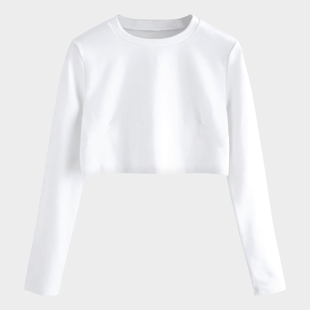 Crop Top Oversize Biowash 24s White - Kaos Polosan Putih  Crop Top Oversize Lengan Panjang