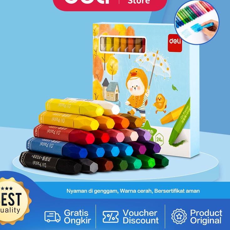 

[PRODUK EKZKJ] Deli Oil Pastel / Crayon / Krayon 12 24 warna Bersertifikat Aman Warna Cerah 33982 0HM