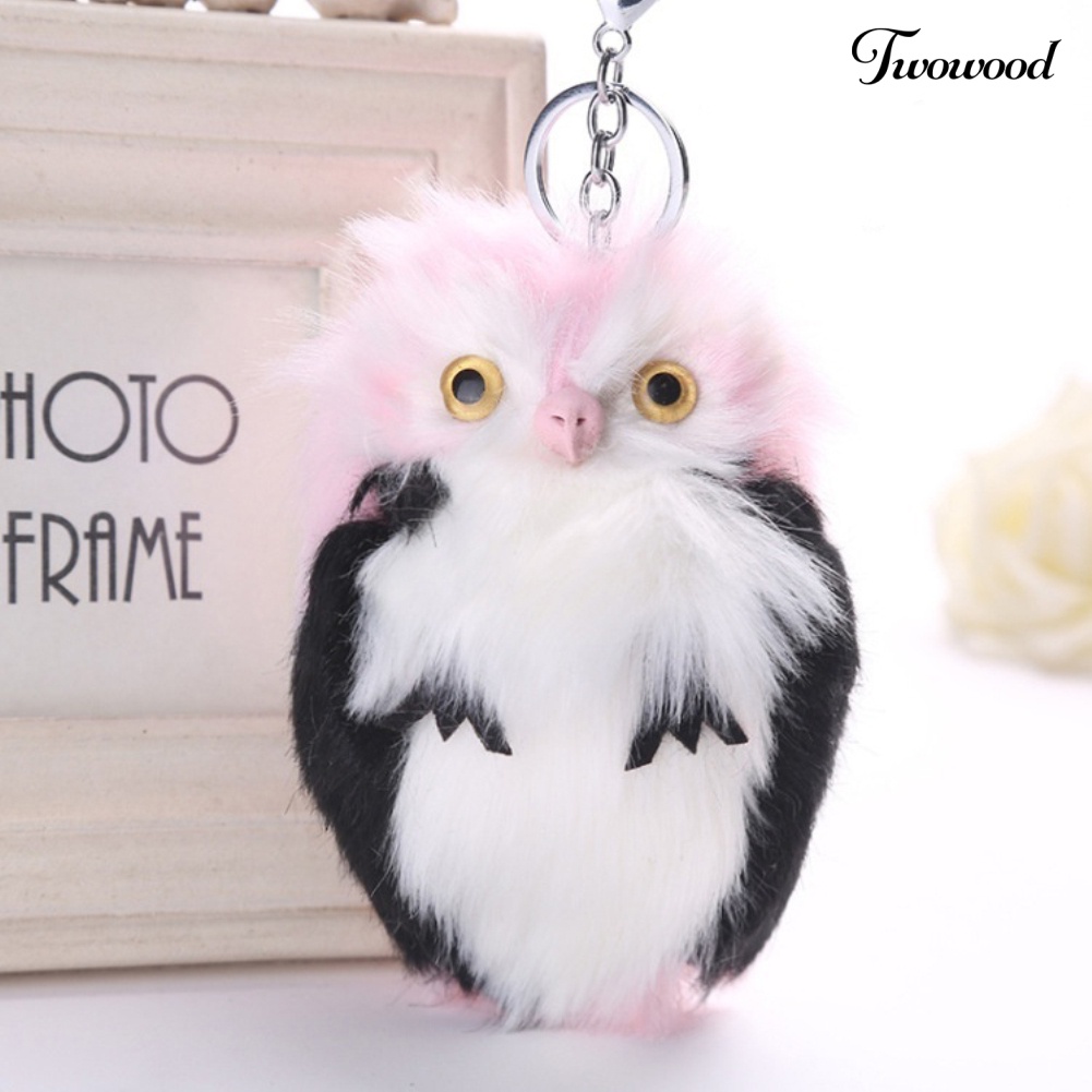 Twowood Cute Artificial Fur Fluffy Owl Pendant Keyring Gantungan Kunci Mobil Tas Gantung Dekorasi