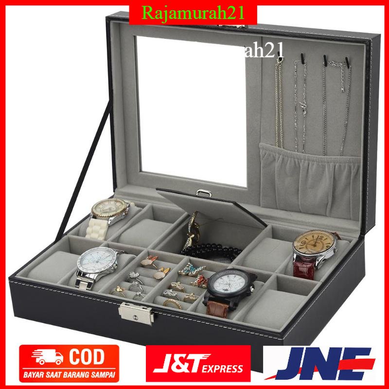 JOCESTYLE Kotak Jam Tangan Watch Jewelry Box Kulit 8 + 2 Mixed Grids - JO12 - Black - 7RWS1NBK