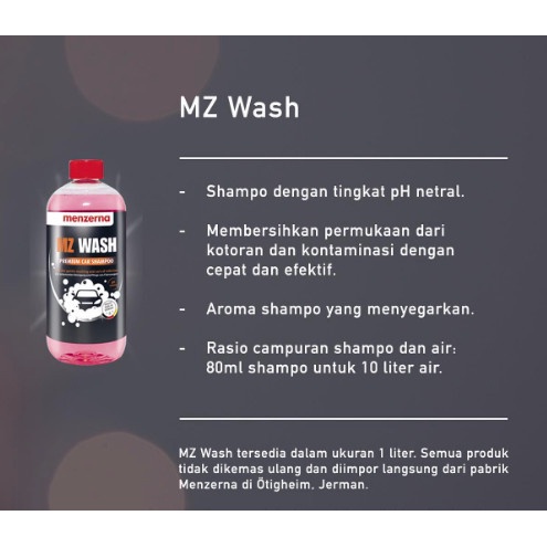 MENZERNA MZ Wash 1L Premium Shampoo Cuci Mobil Snow Foam pH Balance